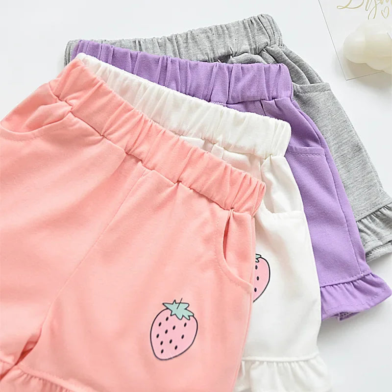 Kids Shorts Strawberry Printed Lace Baby Shorts Toddler Summer Clothes for Girls 2 To 7 Years Kids Shorts