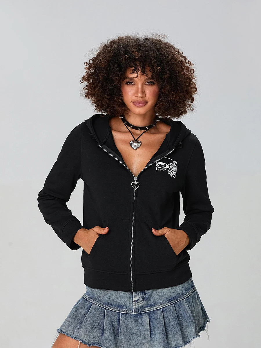 Women s Pullover Hoodie Stylish Floral Print Long Sleeve Sweatshirt with Unique Wing Design Fashionable Streetwear Jacket for