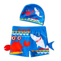 Boys Beach Trunks Toddler Boy Cartoon Crab And Shark Graphic Swim Shorts Wth Hat 2pcs Set For Swimming Beach Kids Summer Clothes