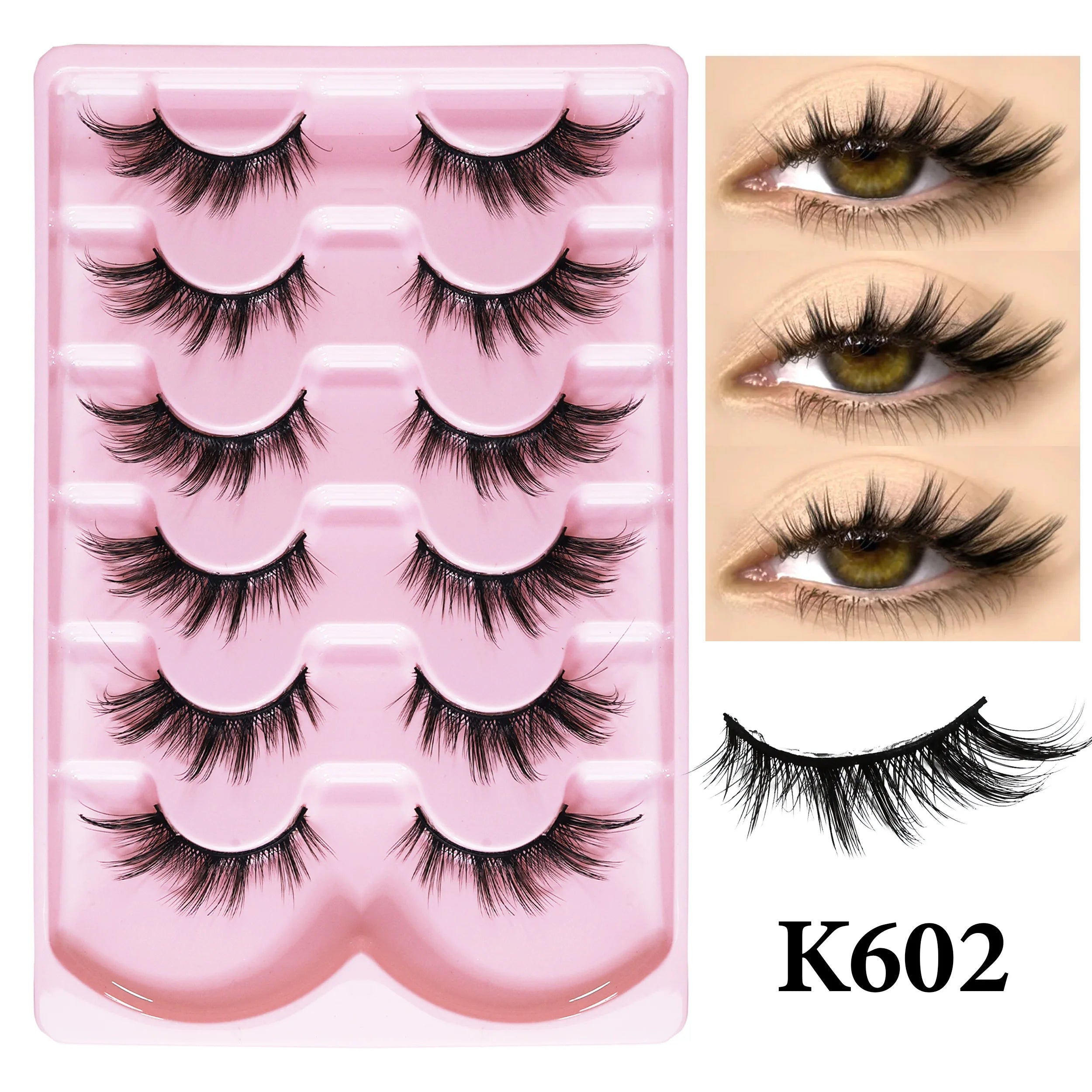 MIOFIA 6 Pairs Natural Fluffy Fake Eyelashes Wispy 3D Mink Lashes Lightweight Soft Reusable Cat Eye Fake Lashes Makeup Tool