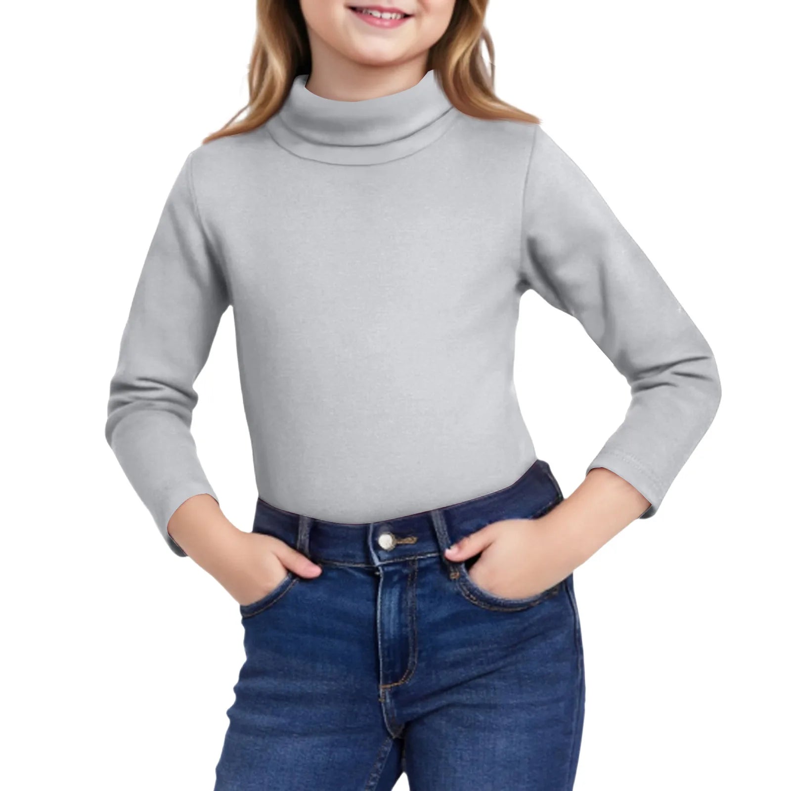 Girls Cute Tops High Neck Solid Long Sleeve Round Neck Pullover Party Birthday School Sweaters Fall/Winter Turtleneck Sweater