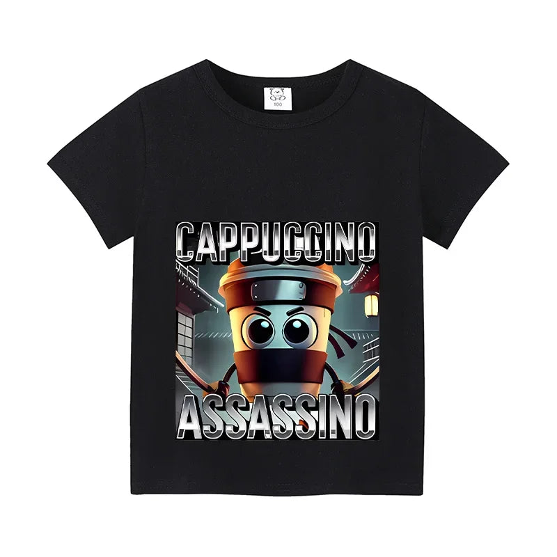 Italian Brainrot Animals Kids T-shirt Cappuccino Assassino