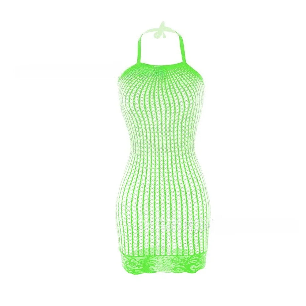 1PC Women Sexy Fishnet Cover Up Without Bikini Hollow Out See Through Bodycon Dress Beachwear Summer Women's Swimwear