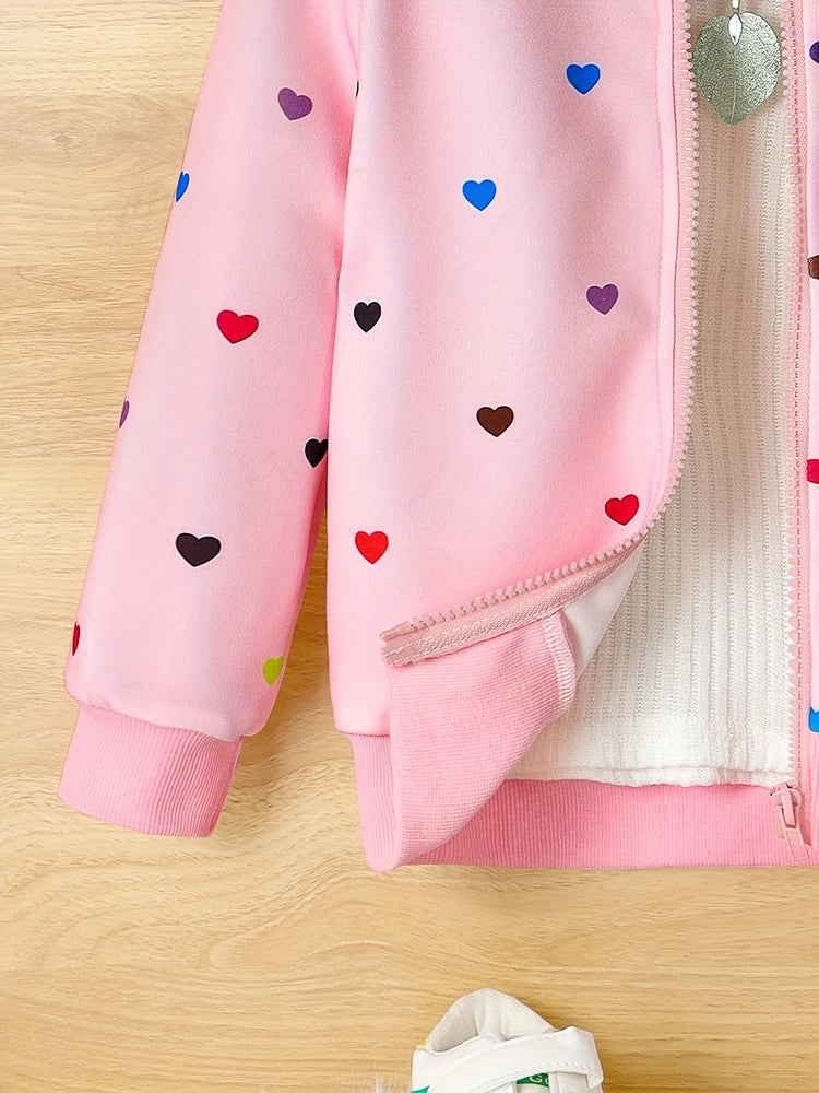 Girls Colorful Love Print Zipper Jacket Children's Spring and Autumn Casual Coat