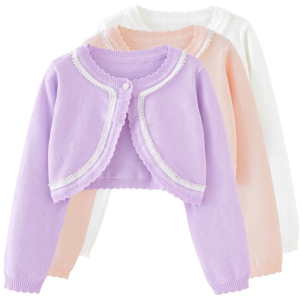 2025 2-14 years old Purple girls Cardigan Thin Spring Children's knit sweater 3 4 6 8 10 12 14 year old children's clothing