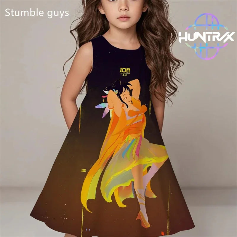 Kpop Demon Hunters Summer Dress Girls Kids Cute Casual Beach Sleepwear Fashion