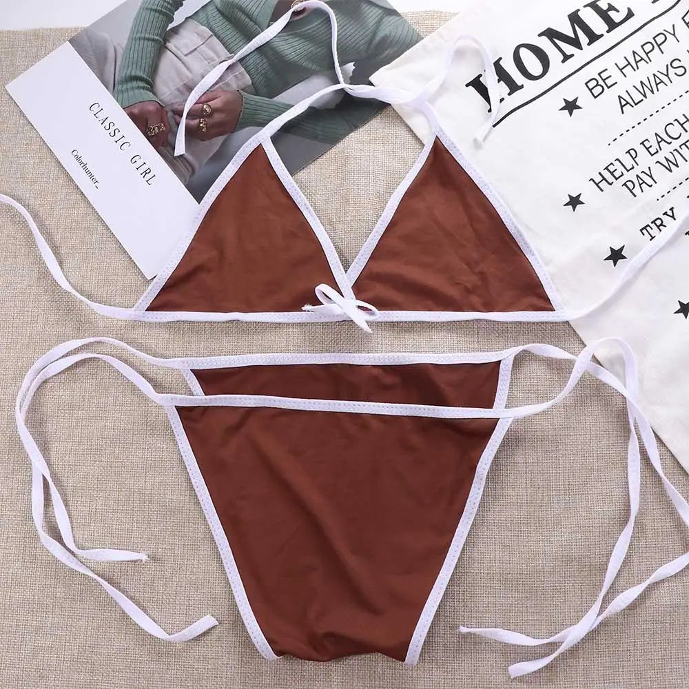 Contrast Binding Triangle Bikini Swimsuit Women Two Piece Swimwear 2023 Bikini Set Summer Beachwear