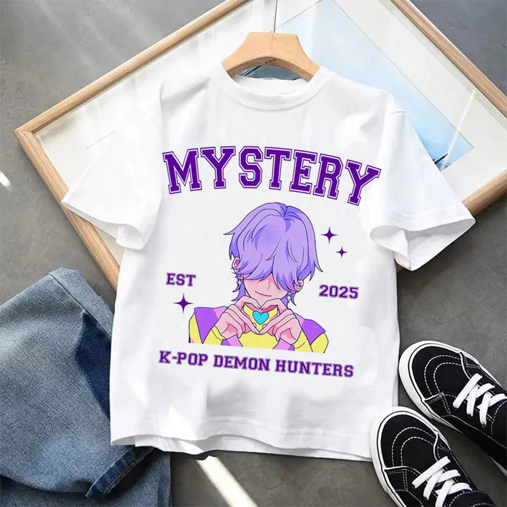 Summer Kpop Demon Hunters Children's Clothing Short Sleeve T-shirt Kpop Demon Hunters Tiger Harajuku Tshirt for Boys Girls Gift