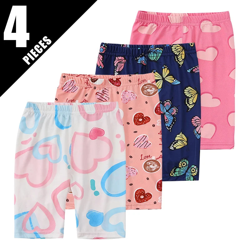 4/1 Pcs Summer Girls Cute Cartoon Printed Shorts Slim And Comfortable Children's Safety Pants Elastic Waist Home Pants Pajamas