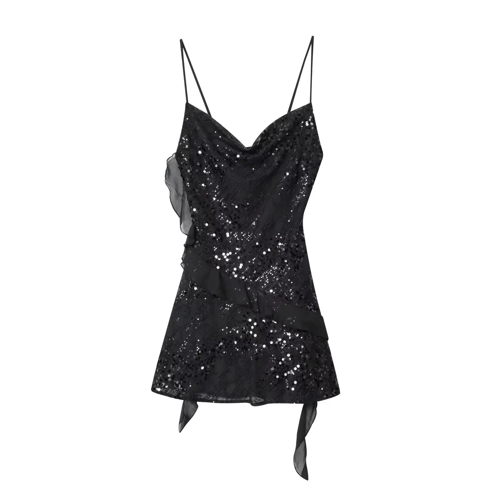 KONDALA Sexy Chic Women Dress Solid Cami Backless Sequined Tierred Mini Short Dress Fashion 2025 Fall Evening Club Party Dress