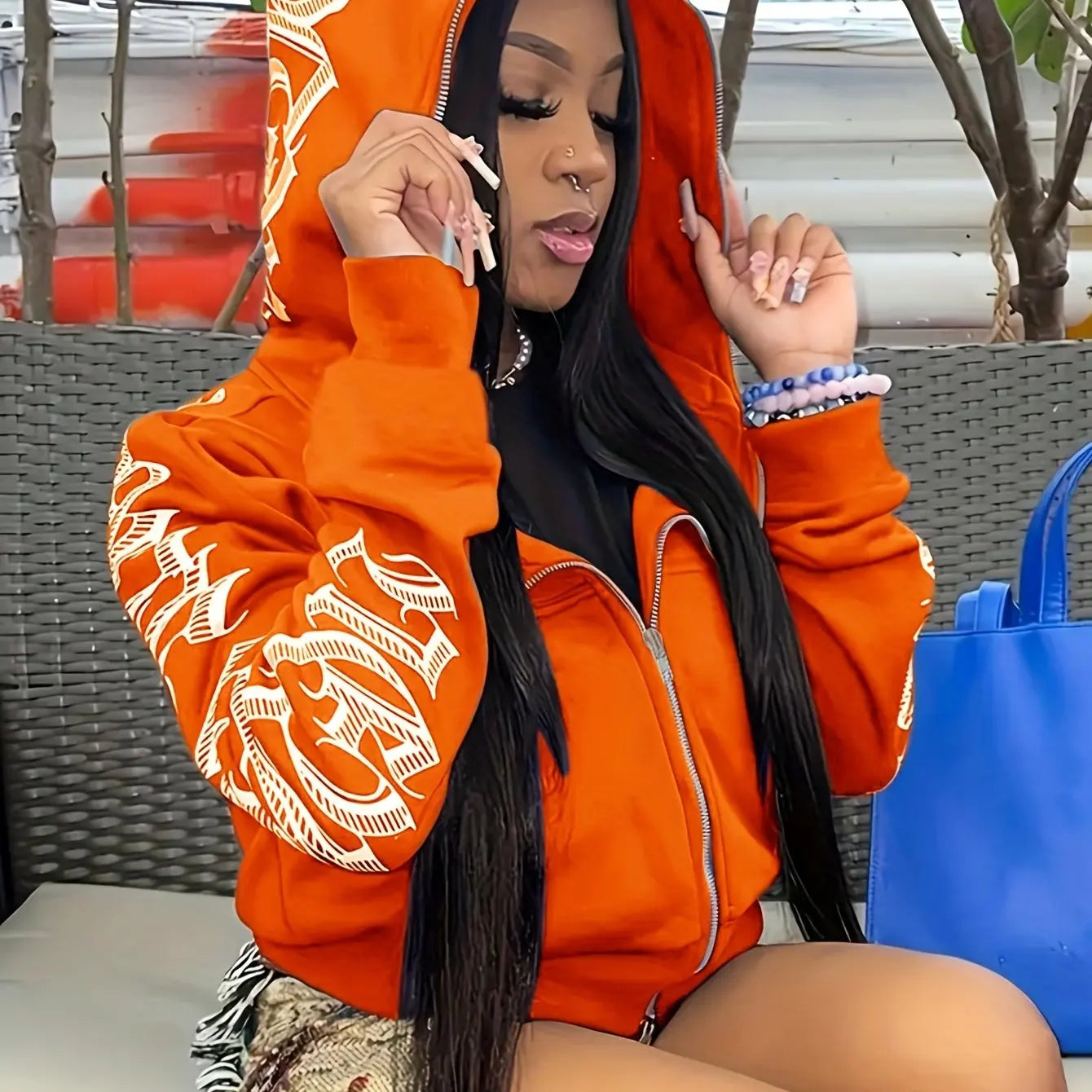 Women’s Letter Print Zip Hoodie