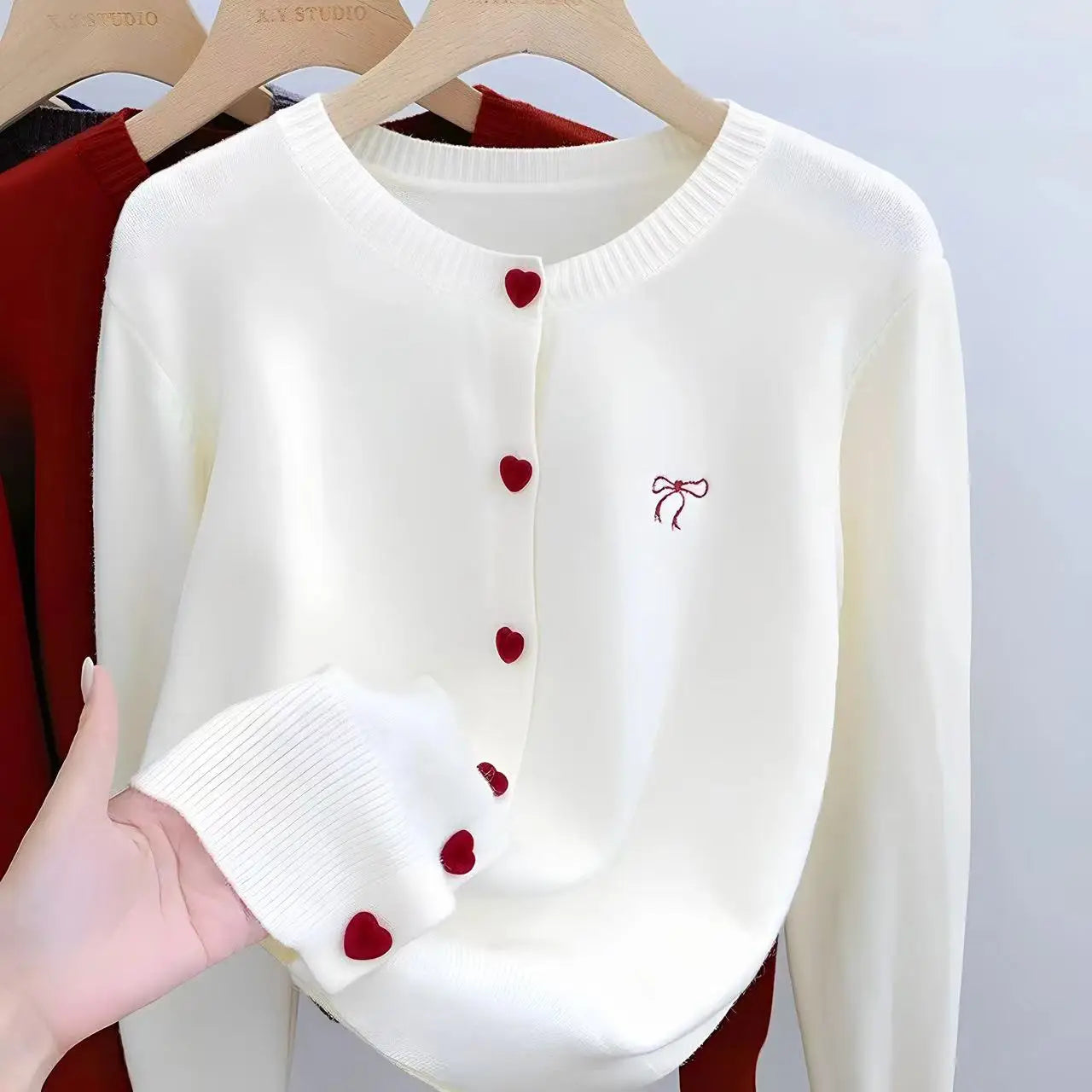 Korean Bow Embroidered Knit Cardigan