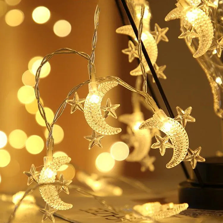 1.5M 10LED Moon Star Eid Mubarak String Light Ramadan Decorations for Home 2026 Ramadan Kareem Islamic Muslim Party Eid Al Adha