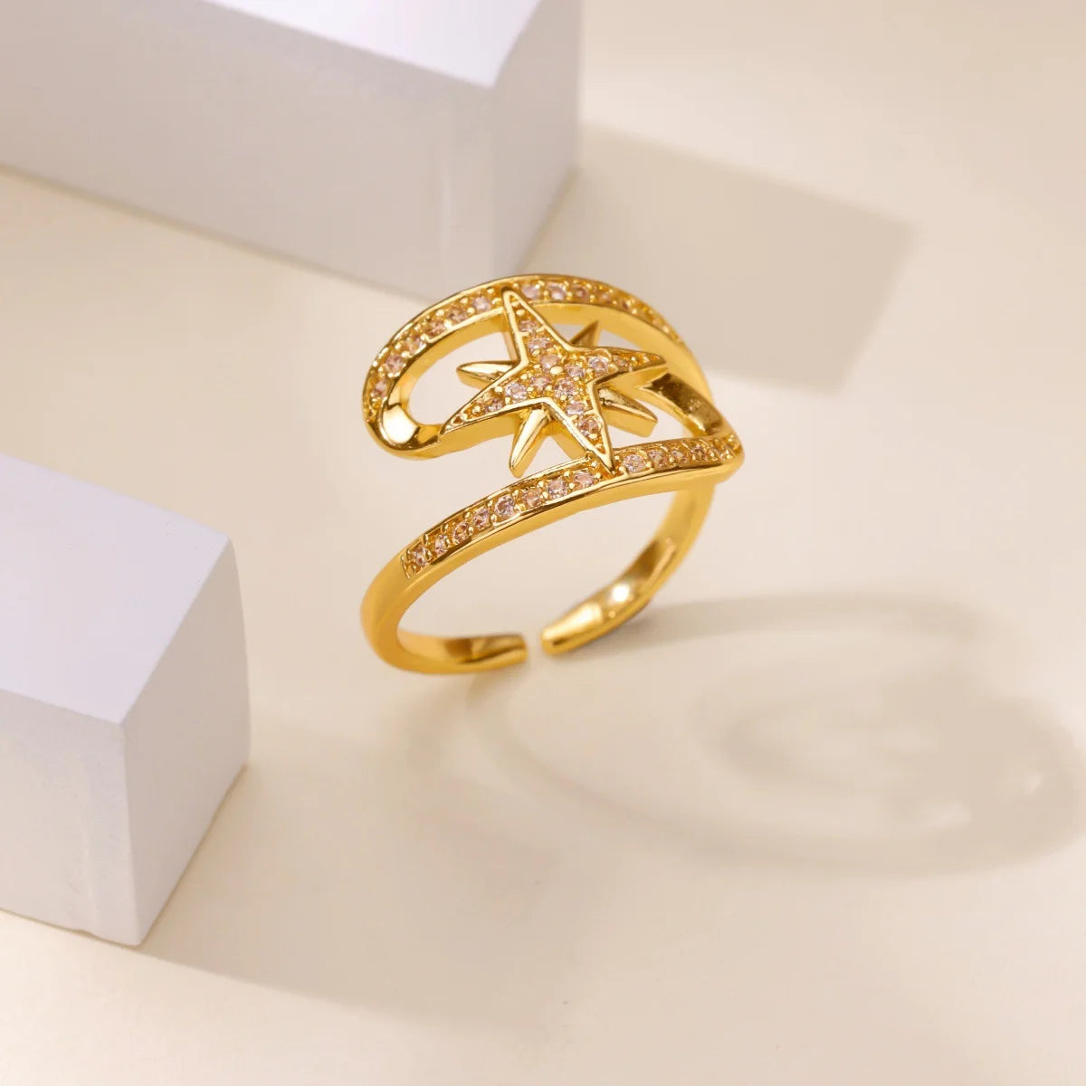 Geometric Hollow Anillos For Women Gold Color Star Rings Fashion Tiny Sparkling Zirconia Ring Party Elegant Punk Jewelry Gifts