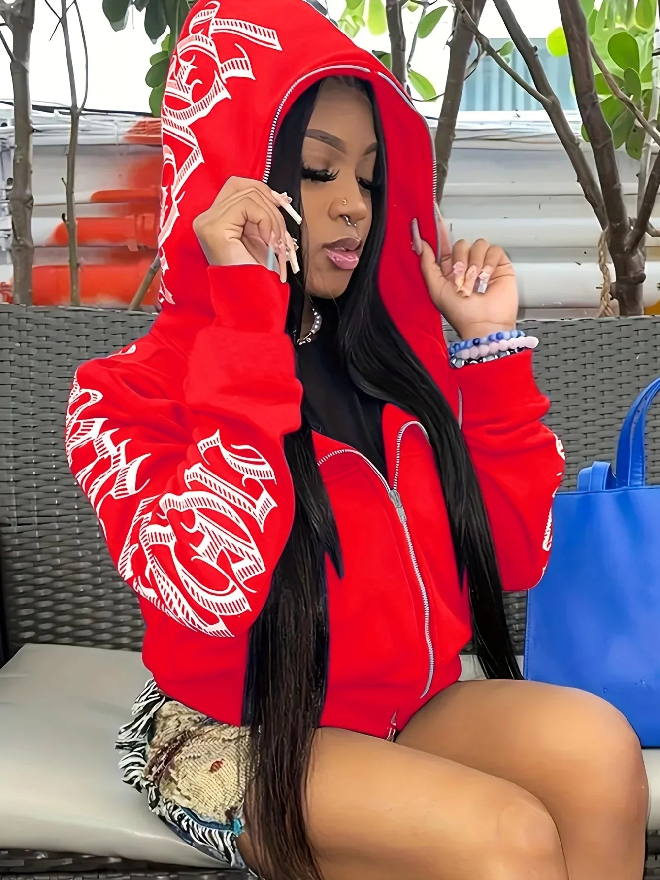 Women’s Letter Print Zip Hoodie