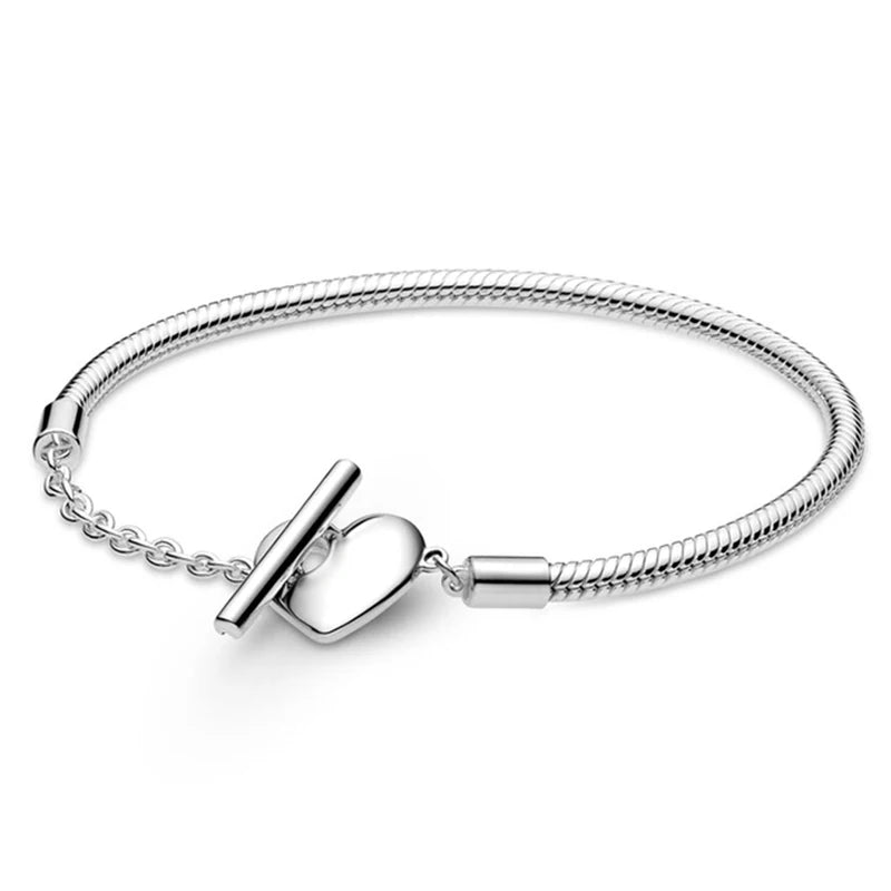 Pulseras Moments Originales Chapadas en Plata 925 – Oro Rosa, Amor Dorado, Cierre de Corazón
