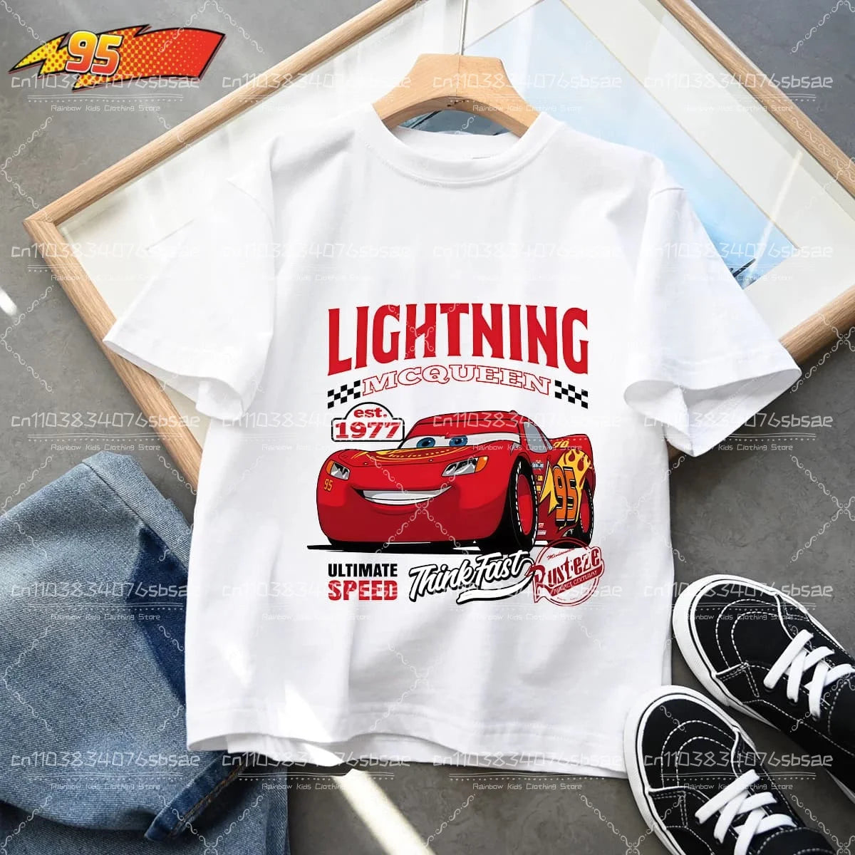 2025 Disney Summer Kids T-shirt Short Sleeve Top Cartoon Cars Pixar Lightning McQueen Printed Boys Clothes Baby Tops 4-10 Years