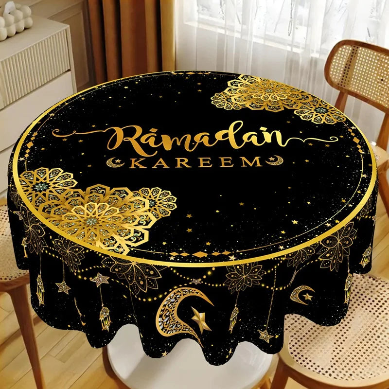 Ramadan Kareem Eid mubarak Polyester Round Tablecloth Ramadan Decor For Home 2026 Islamic Muslim Party Supplies EID Al Adha