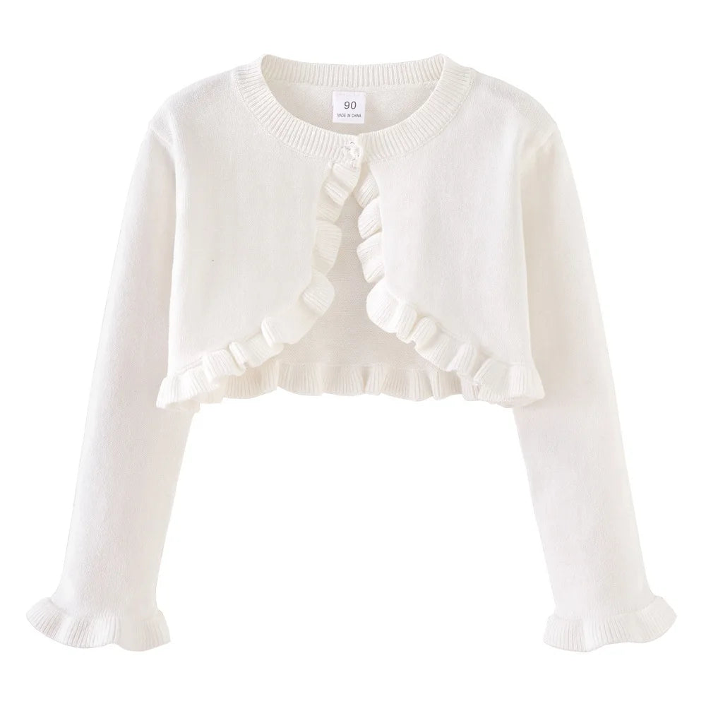 Girls Cardigan Sweater Spring And Autumn White Ruffles Fashion Sunscreen Clothing Cotton Sweater Girls Air Conditioning Shirts