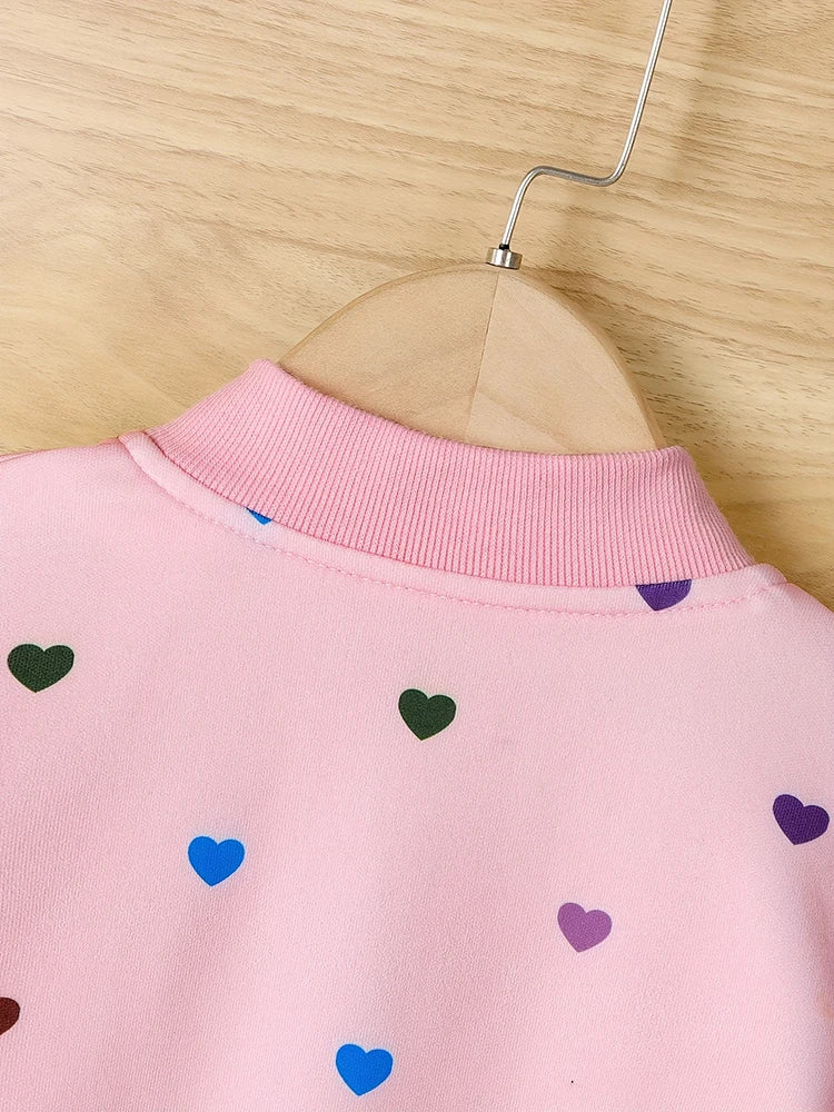 Girls Colorful Love Print Zipper Jacket Children's Spring and Autumn Casual Coat