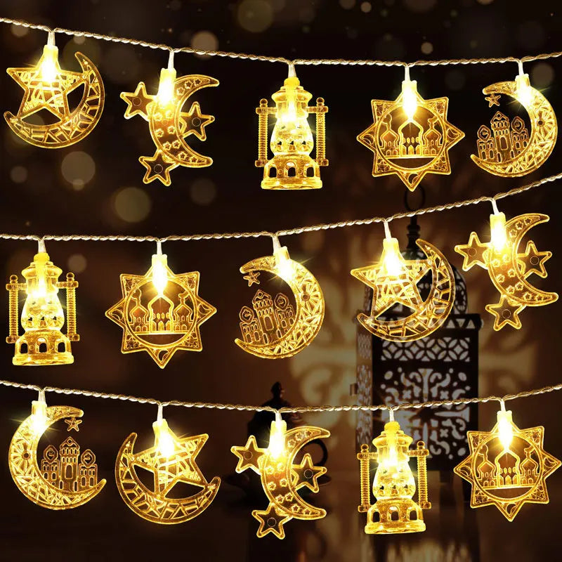 1.5/3M EID Mubarak LED String Lights Moon Star Castle Lantern Light Islam Muslim Festival Party Ramadan for Home Decoration 2026