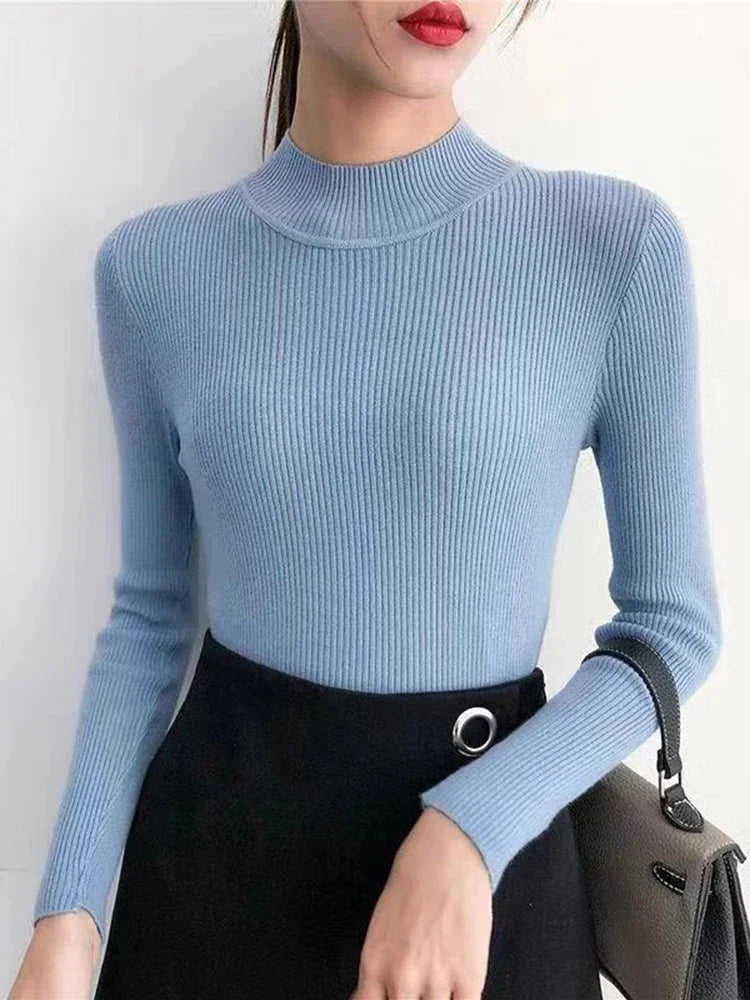 Korean Slim Mock-Neck Knit Sweater