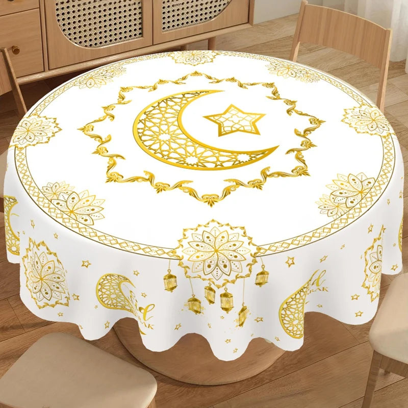 Ramadan Kareem Eid mubarak Polyester Round Tablecloth Ramadan Decor For Home 2026 Islamic Muslim Party Supplies EID Al Adha