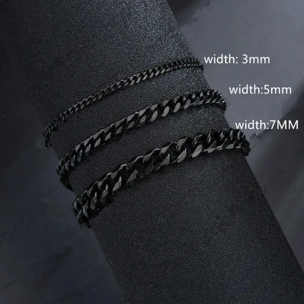 3 5 7mm Width New Trendy Cuban Chain Men Bracelet Classic Stainless Steel Chain Bracelet For Men Women Jewelry Party Gift