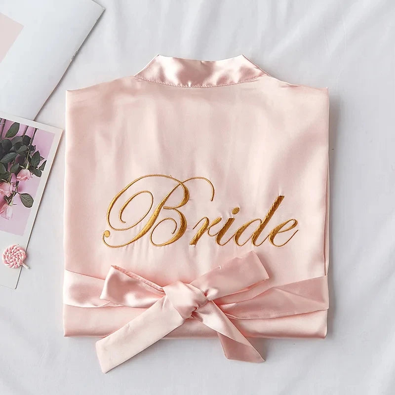 Bride Bridesmaid Wedding Robe Embroidery Kimono Bathrobe Gown Nightgown Casual Satin Short Women Sexy Nightwear Sleepwear