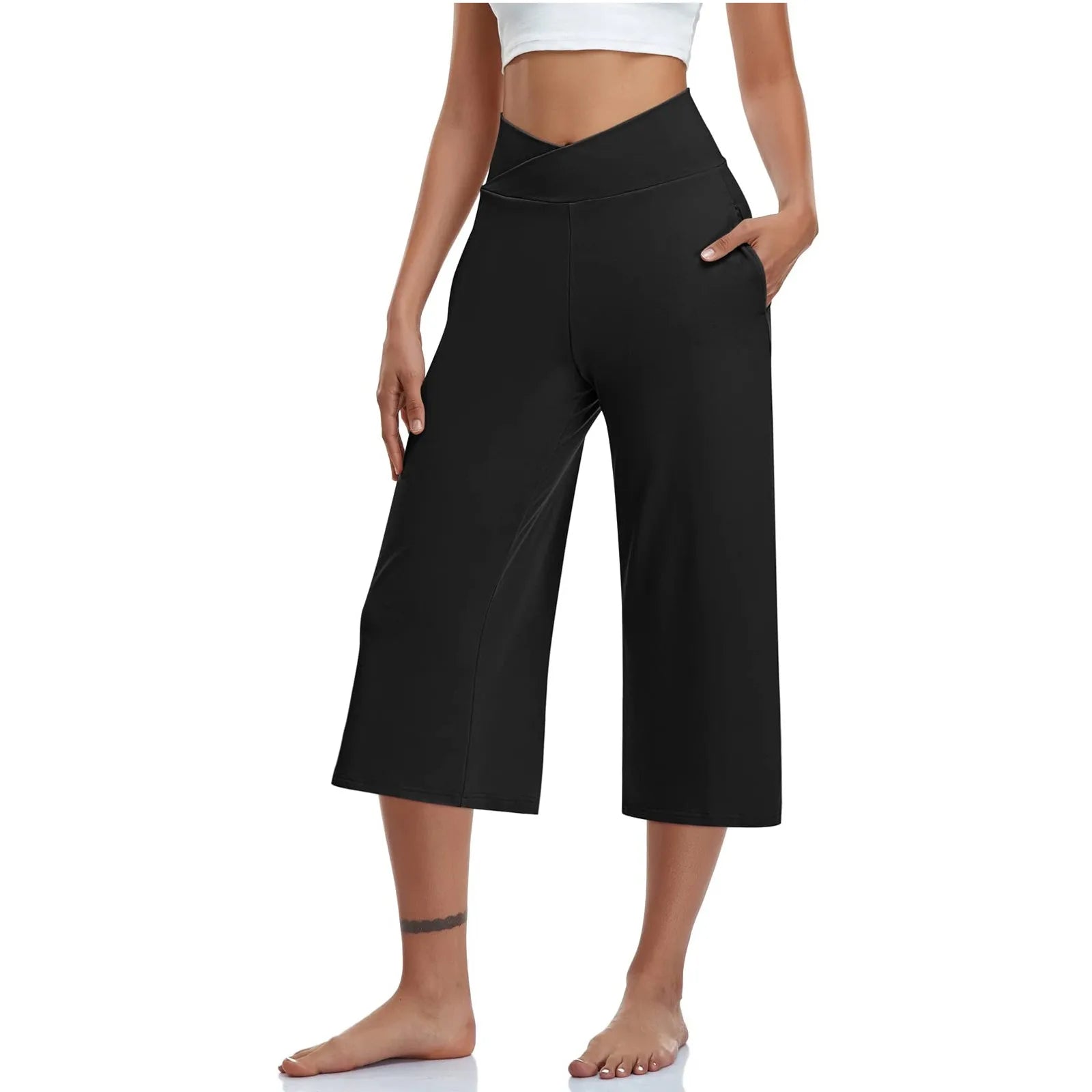 Summer Sports Pants Women'S Elastic High Waisted Casual Pants 3/4 Long Pants Solid Color Slim Fit Capris Yoga Pants Jogging Pant