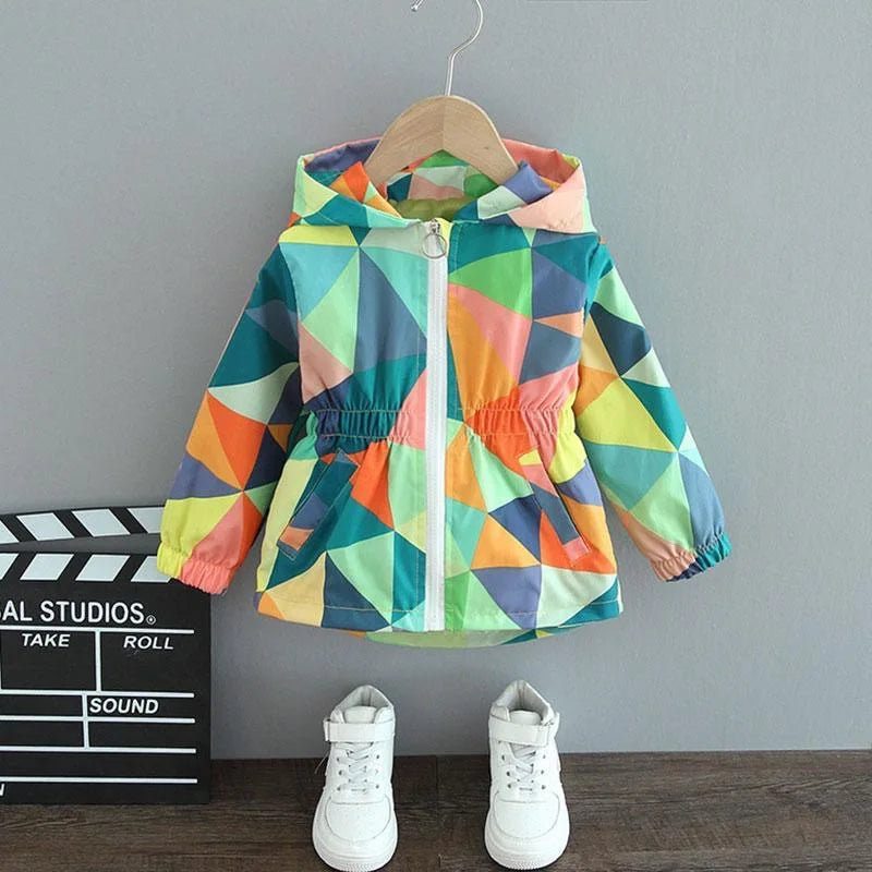 Spring Baby Girls Jacket Cute Cartoon Hooded Windbreaker Coat For Girls Fashion Autumn Outerwear 1 2 3 4 5 6 Years Kids Clothes