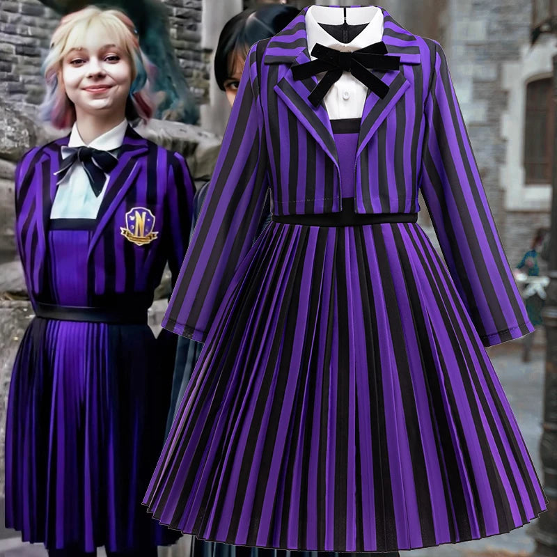 Girl Dress 2Pcs Wednesday Enid Sinclair‌ Cosplay Costume Birthday Party Performance Costume Halloween Carnival Kids Dress Up