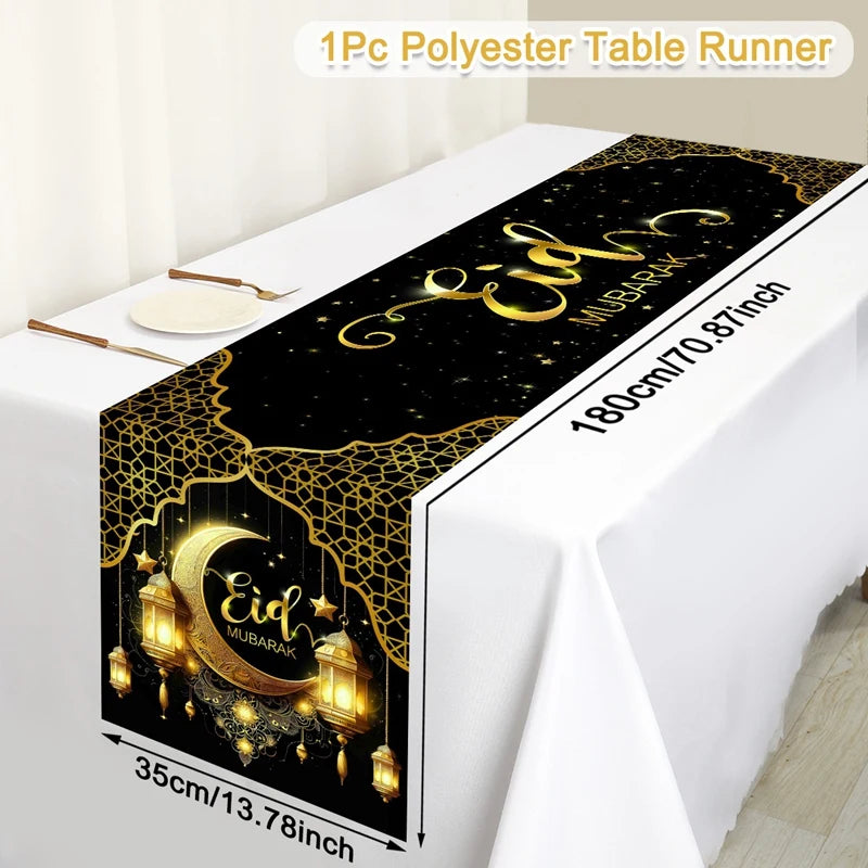 Eid Mubarak Table Runner Ramadan Tablecovers Ramadan Kareem Decoration for Home 2026 Islamic Muslim Party Eid Al Adha Gifts