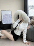Japanese Heavy Hooded Down Cotton Jackets Autumn Winter Short Coat Women 2025 New White Casual All-match Women's Tops