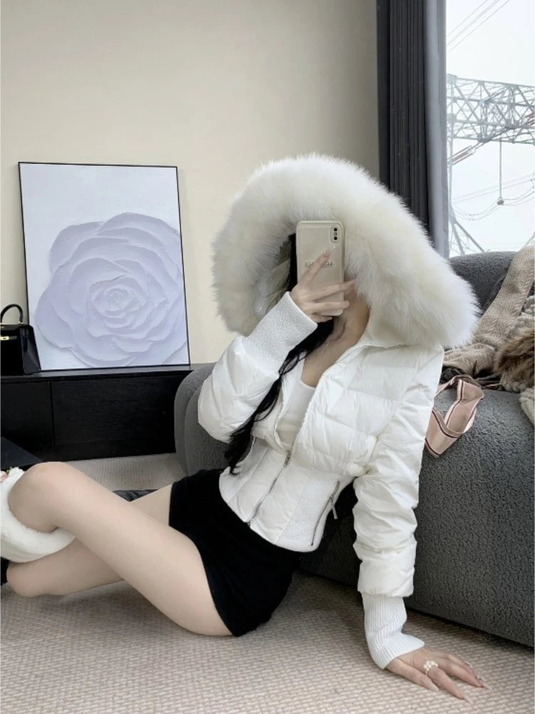 Japanese Heavy Hooded Down Cotton Jackets Autumn Winter Short Coat Women 2025 New White Casual All-match Women's Tops
