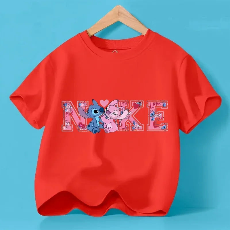 Disney Y2K Stitch the Trucksuit Kawaii Anime Cartoon Baby Girl Boy Fashion T-Shirt Children's Brand Tops