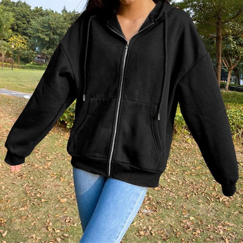 Korean Solid Fleece Hoodie for Women