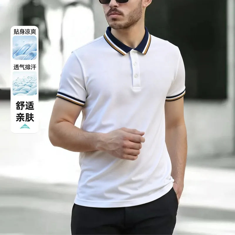 Summer Short Sleeve Men's Solid Color Casual Lapel Polo Shirt Fashion Button Top