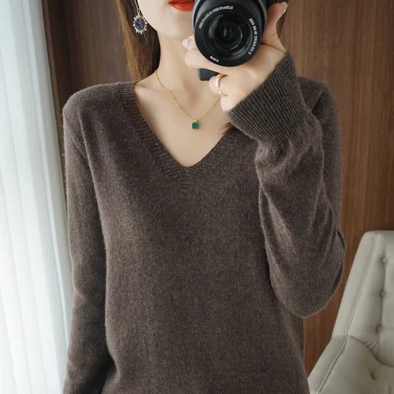 Cashmere V-Neck Lace Knit Sweater