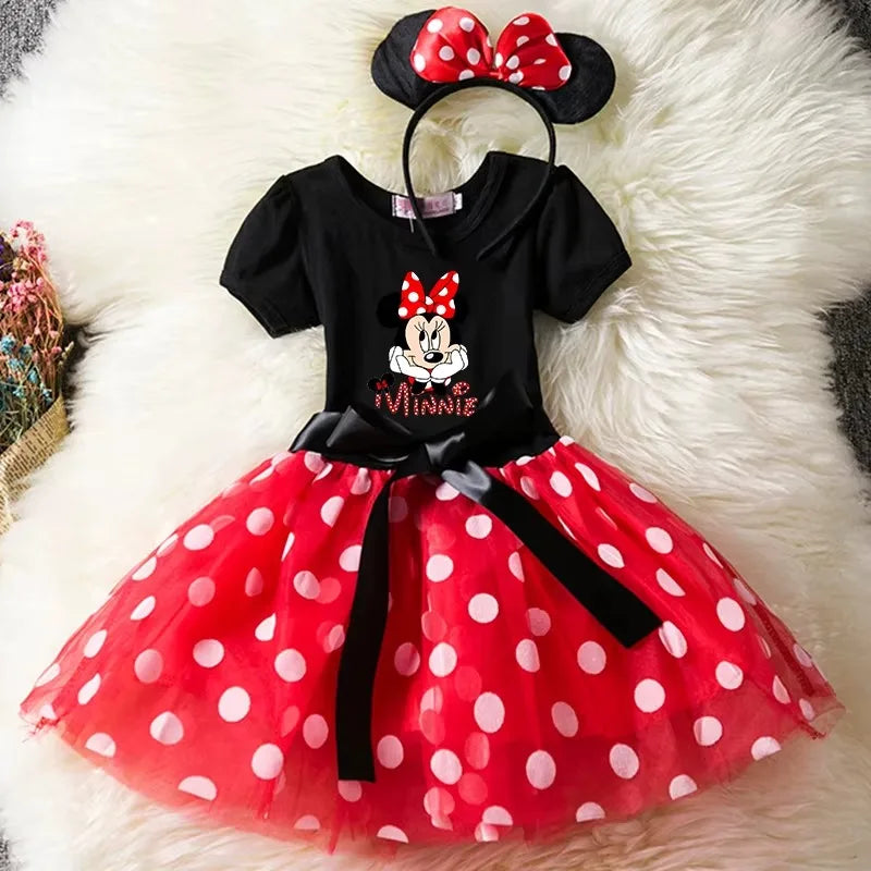 Mickey Minnie Mouse Baby Girls Cosplay Costume Kids Fancy Polka Dot Dress Princess Dress Children Birthday Party Clothing Gift