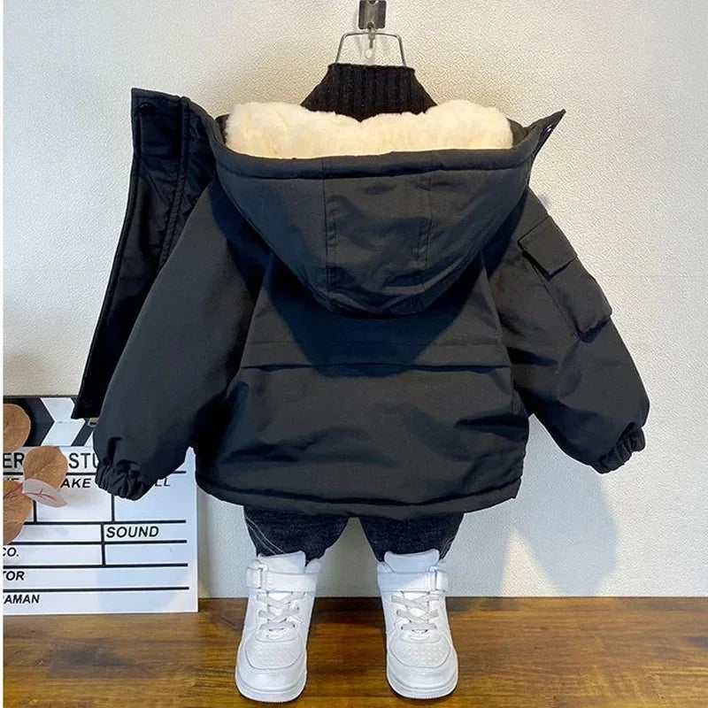 Kids Black Hooded Down Jacket (3–8Y)