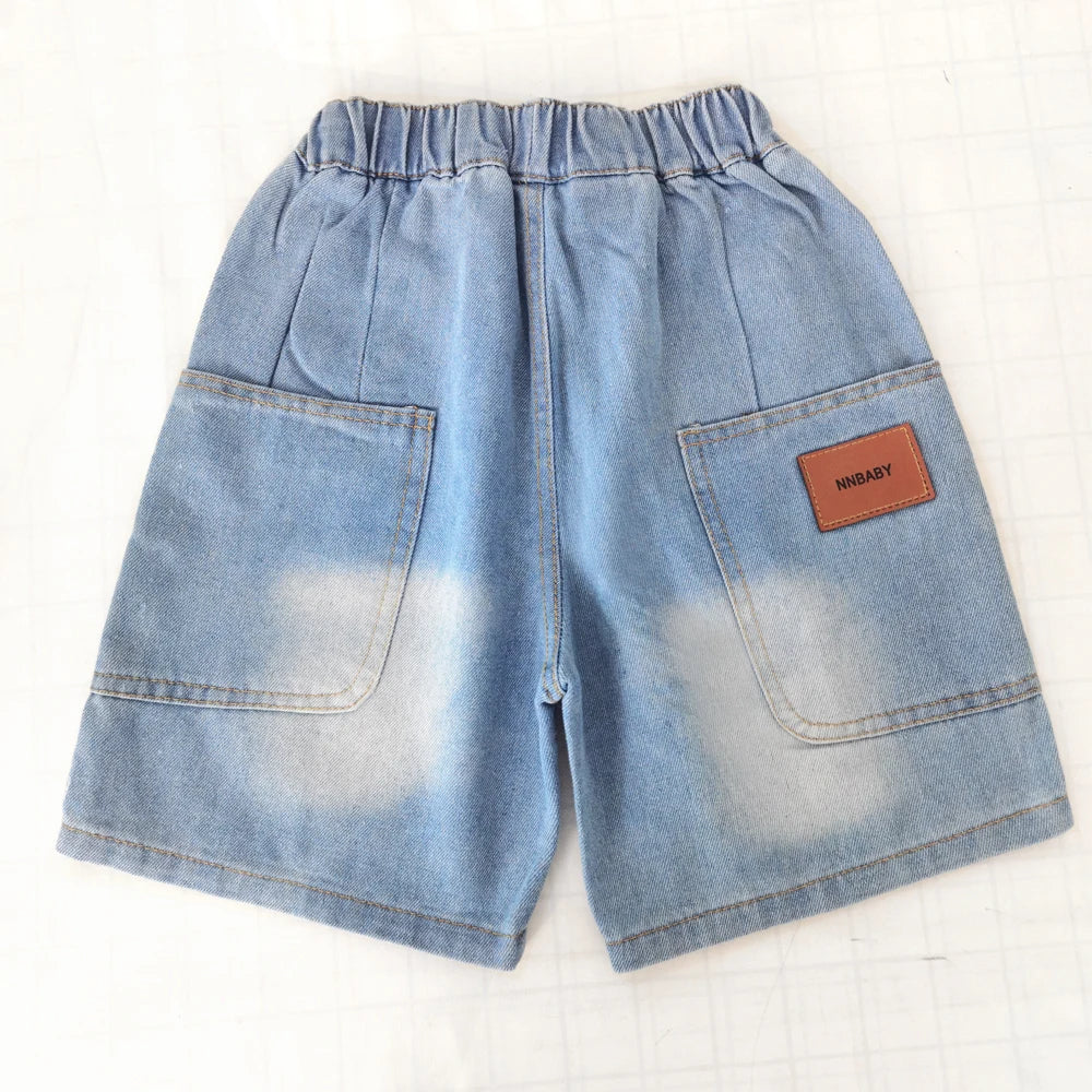 IENENS Summer Kids Shorts Young Boys loose Denim Pants Children Straight Washed Jeans Shorts Fit 12-13 Years