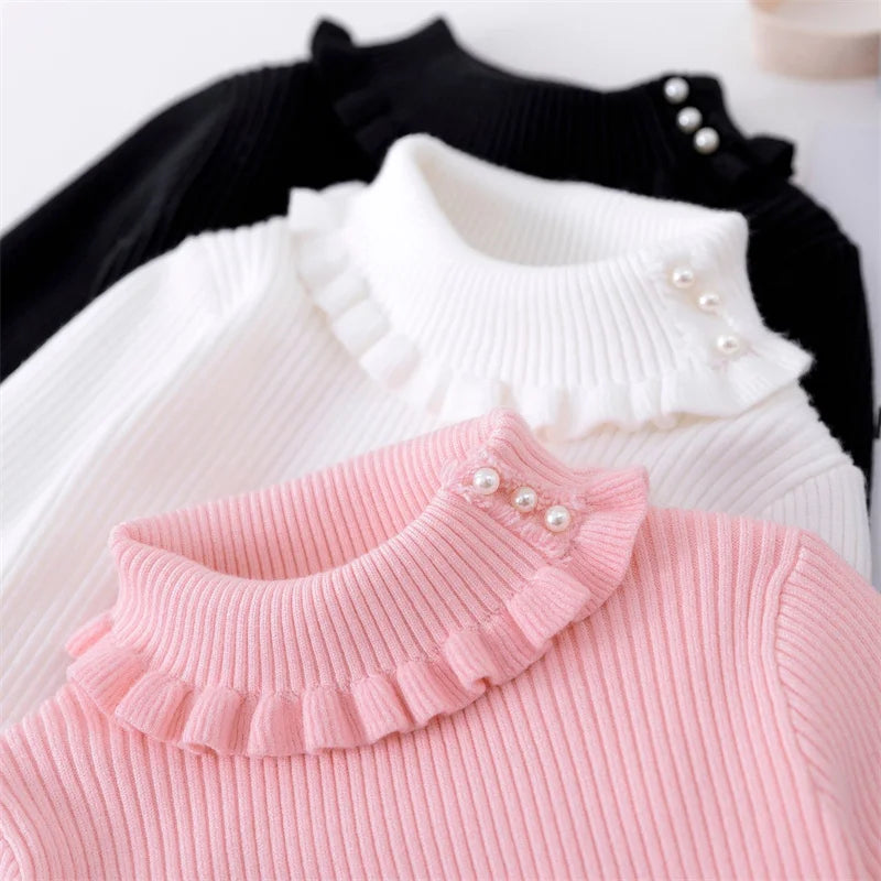 Girls Thickened Sweater Children's Winter Knitted Jumper Kids Fashion Solid Sweaters Teenager Autumn Thickened Clothes 3-12Y