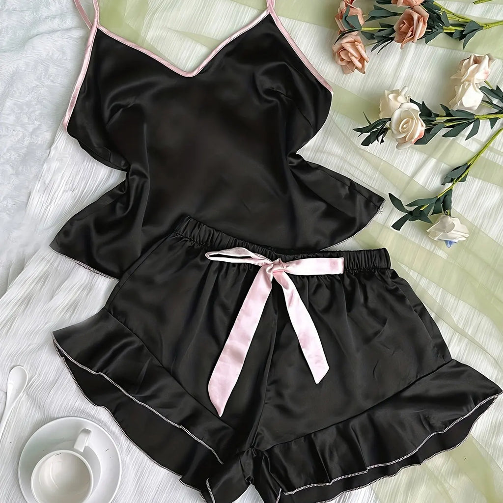 Elegant V-Neck Satin Homewear Set