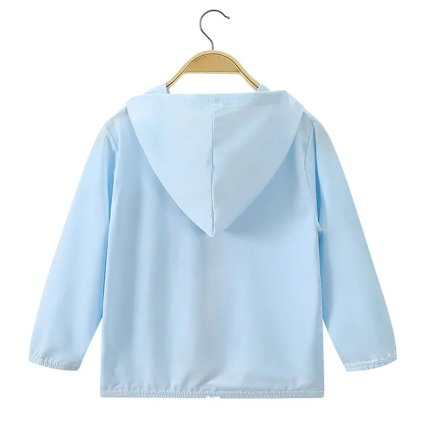 Summer Boys and Girls UV Sun Protection Clothing Thin Hooded Jacket for Kids Breathable Air Conditioner Shirt Clothes 2-10 Years