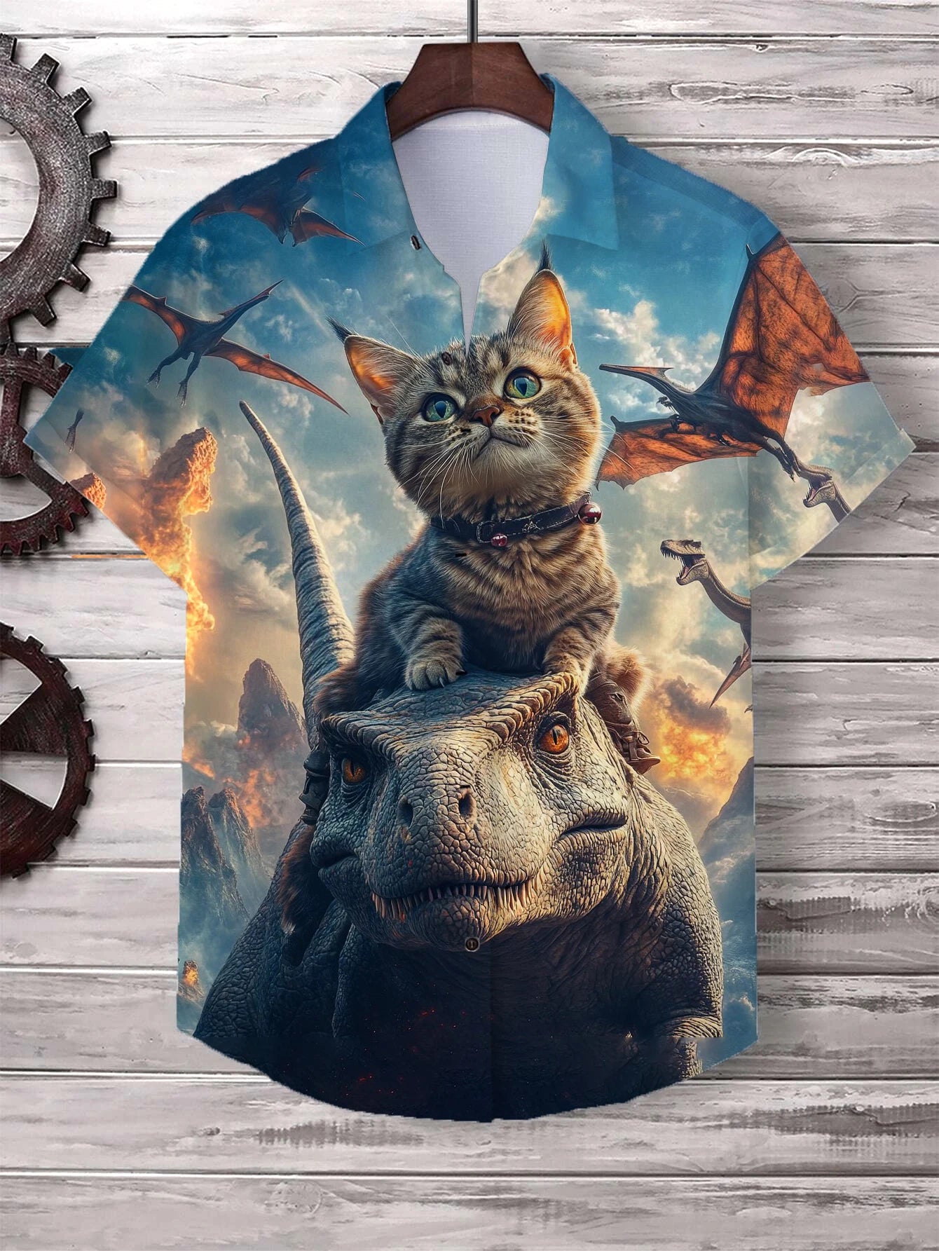 Men's Cat Graphics Shirts Short Sleeved Button Down Lapel Shirt For Summer Oversized Tops Vacation Casual Hawaiian Shirts