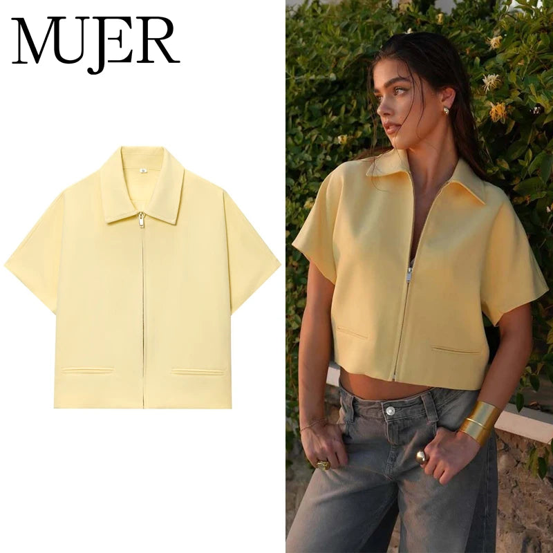 MUJER 2025 Cropped Jacket Women Zipper Varsity Women's Jackets Short Sleeve Womens Coats Casual Outerwears Holiday Woman Jackets