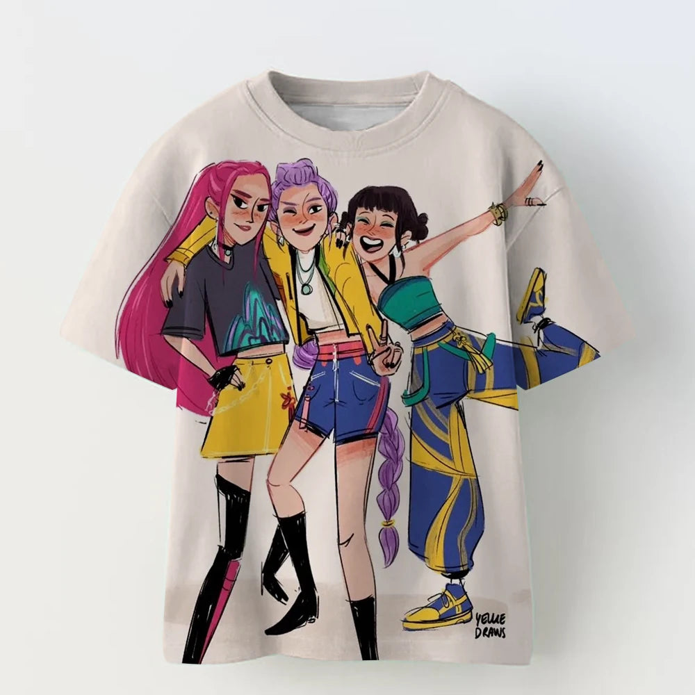 3D KPop Devil Hunter Huntrix T-shirt Girl and Boy 2025 Summer New Movie Pattern Short Sleeve T-shirt Super Large Y2K Street Top