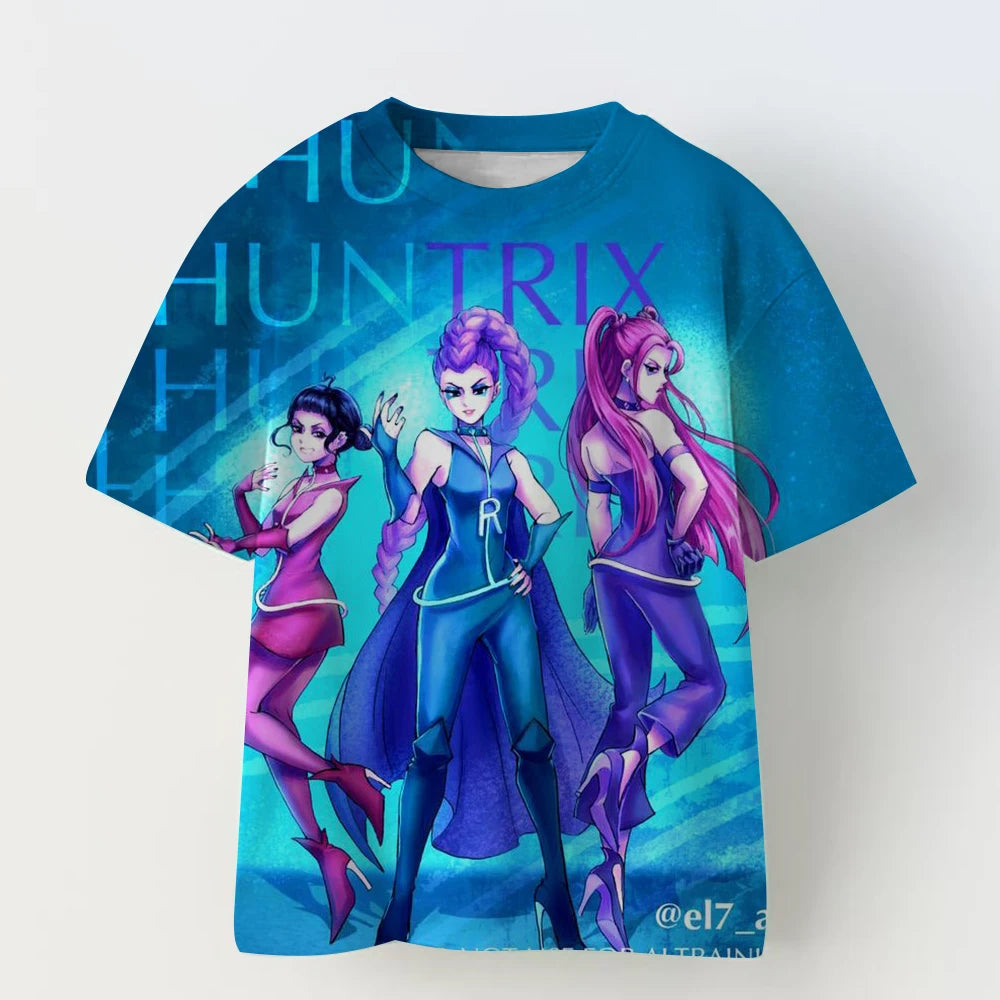 3D KPop Devil Hunter Huntrix T-shirt Girl and Boy 2025 Summer New Movie Pattern Short Sleeve T-shirt Super Large Y2K Street Top
