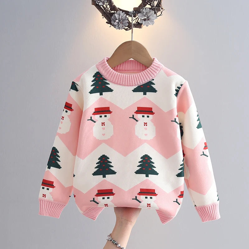 Girls' Sweater Thickened Autumn/Winter New Fashionable Versatile Children's Knitted Sweater Girls' Top Sweet and Cute